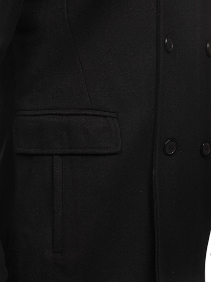 Manteau d'hiver à double boutonnage pour homme noir vec col montant supplémentaire amovible Bolf 8805