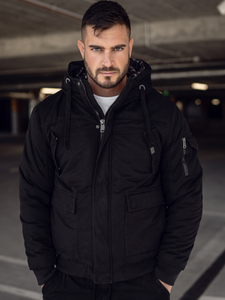 Blouson d'hiver en coton épais pour homme noir Bolf 1890A