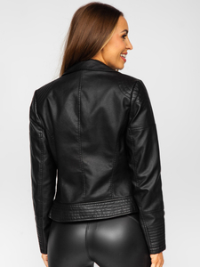 Blouson motard en cuir pour femme noir Bolf 11Z8030
