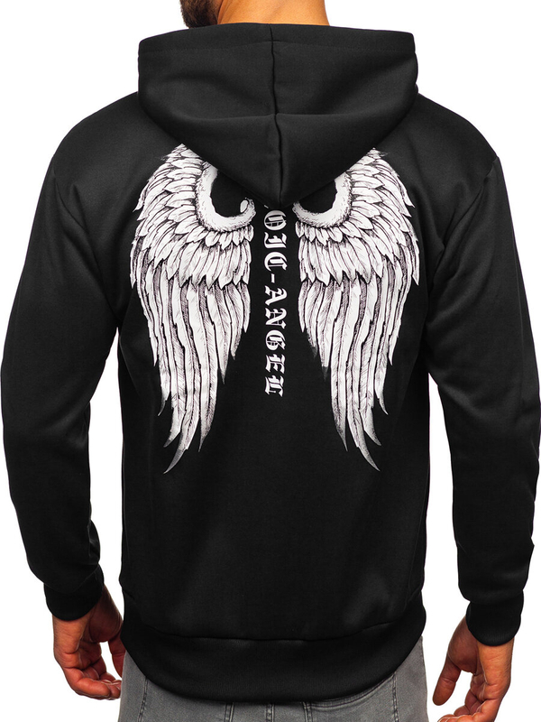 Homme Sweat-shirt kangourou à capuche imprimé Noir Bolf M276