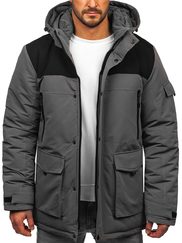 Homme Blouson d'hiver à capuche Graphite Bolf 22M322