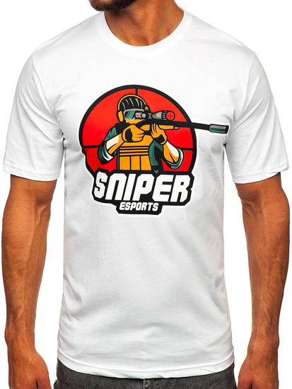 Tee-shirt imprimé en coton pour homme blanc Bolf 143022