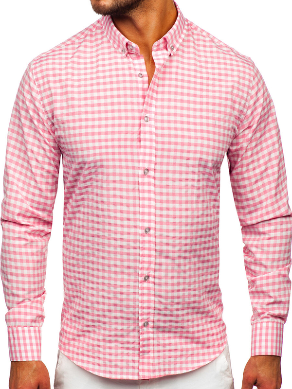 Homme Chemise à carreaux vichy à manche longue Rose Bolf 22747
