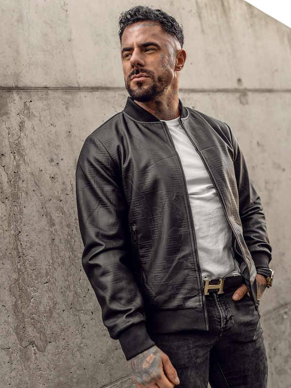 Le blouson bomber en cuir pour homme noir Bolf 3A65A