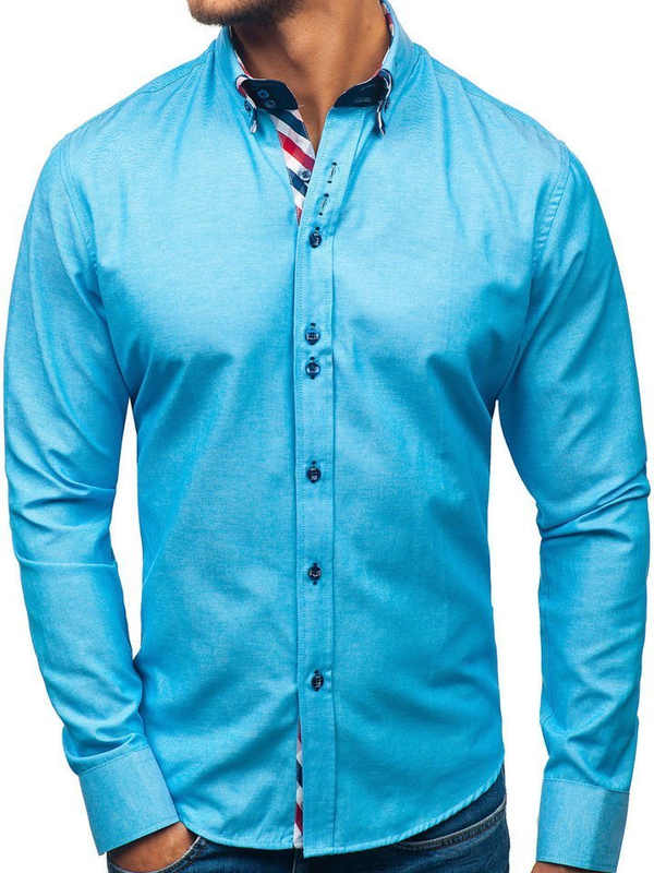 La chemise élégante avec les manches longues pour homme turquoise Bolf 2759