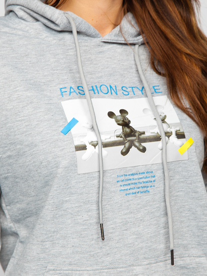 Sweat-shirt imprimé à capuche pour femme gris Bolf HL9268