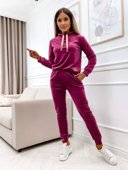 Set de sport en velours deux pièces pour femme fuchsia Bolf 637