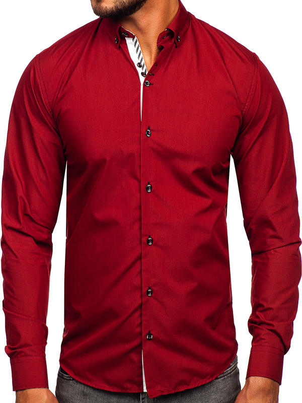 Chemise élégante à manche longue pour homme bordeaux Bolf 5796-1