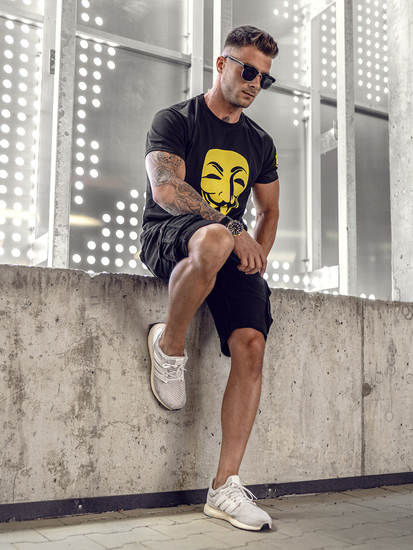 Tee-shirt imprimé pour homme noir Bolf 14400A