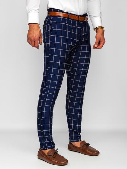 Homme Pantalon chino à carreaux Bleu foncé Bolf 0038