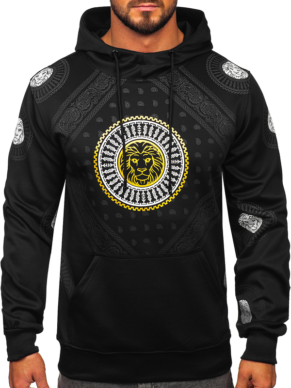 Sweat-shirt kangourou imprimé à capuche pour homme noir Bolf 8B990