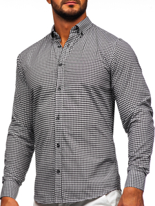 Homme Chemise à carreaux à manches longues Noir Bolf 22745