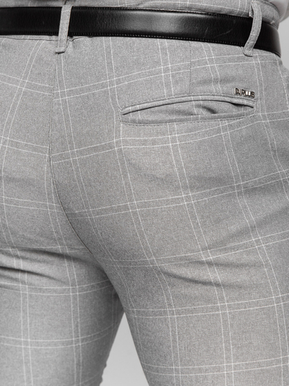 Homme Pantalon élégant à carreaux Gris-Blanc Bolf 0036