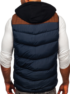 Gilet matelassé à capuche pour homme bleu foncé Bolf B5382