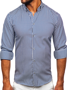 Chemise en rayures à manche longue pour homme bleue foncée Bolf 22731
