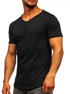 T-shirt noir uni en coton à col en V pour homme Bolf 4049