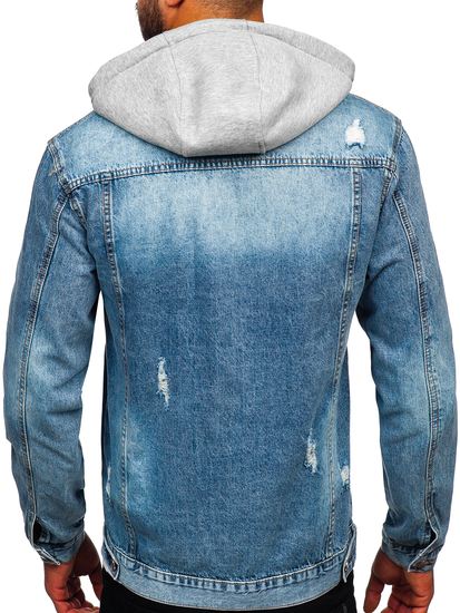 Blouson en jean à capuche pour homme bleu clair Bolf MJ505BC