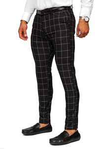 Homme Pantalon élégant à carreaux Noir Bolf 0040