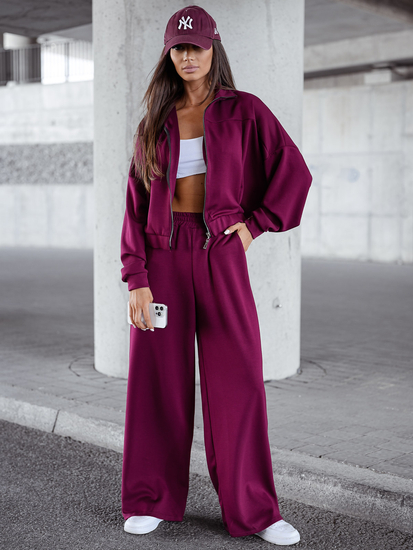 Ensemble sweat-shirt zippé deux pièces femme bordeaux Bolf 821109