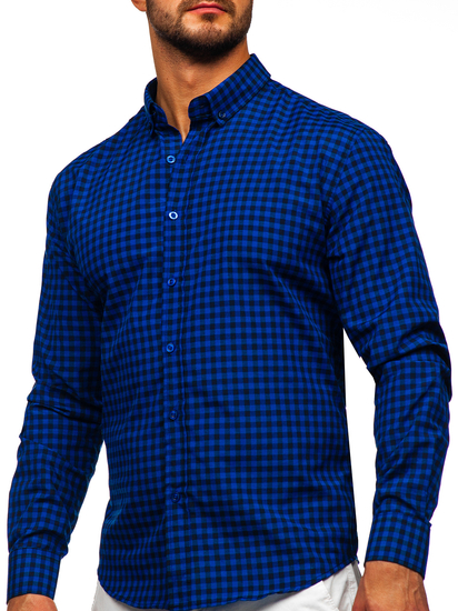 Homme Chemise à carreaux vichy à manche longue Bleu cobalt Bolf 22747