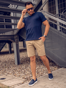 T-shirt uni bleu marine à col en V pour homme Bolf 192131A