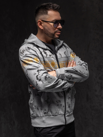 Homme Sweat-shirt à capuche imprimé avec fermeture Gris Bolf 27B8125A1