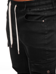 Homme Pantalon de jogging en jean cargo Noir Bolf 8110