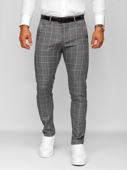Homme Pantalon élégant à carreaux Anthracite Bolf 0044