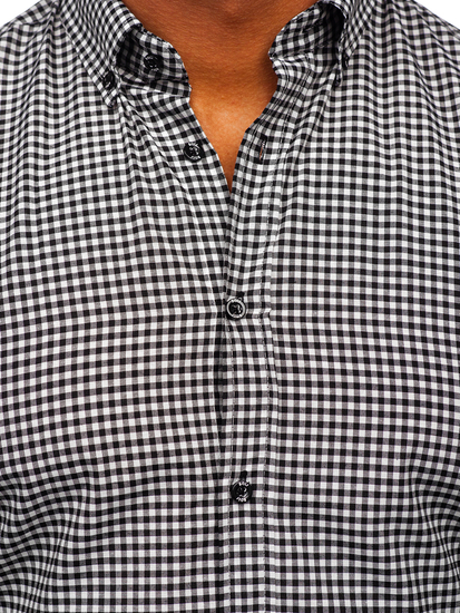 Homme Chemise à carreaux à manches longues Noir Bolf 22745