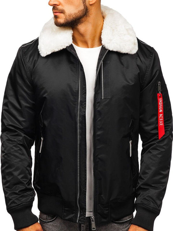 Blouson aviateur d'hiver pour homme noir Bolf 1787