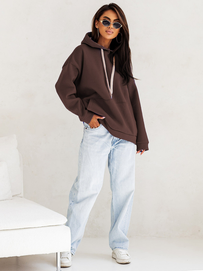 Sweat-shirt à capuche femme col kangourou chocolat Bolf 82131