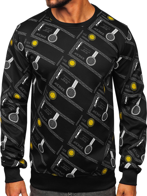 Sweat-shirt imprimé sans capuche pour homme noir Bolf 8B1110