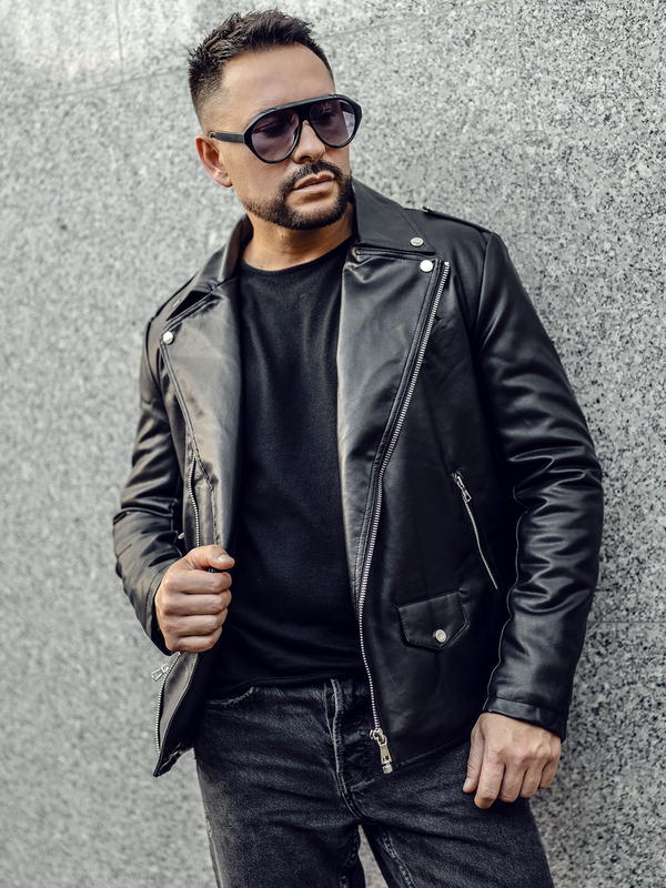 Blouson de motard en cuir pour homme noir Bolf 11Z8014