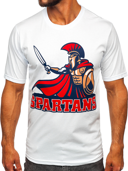 Tee-shirt imprimé en coton pour homme blanc Bolf 143017