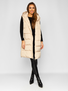 Gilet long matelassé oversize pour femme beige Bolf 81276