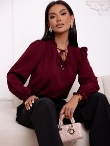 Blouse élégante à nouer pour femme, bordeaux Bolf 546