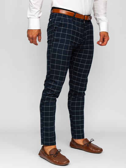 Homme Pantalon chino à carreaux Bleu foncé Bolf 0047