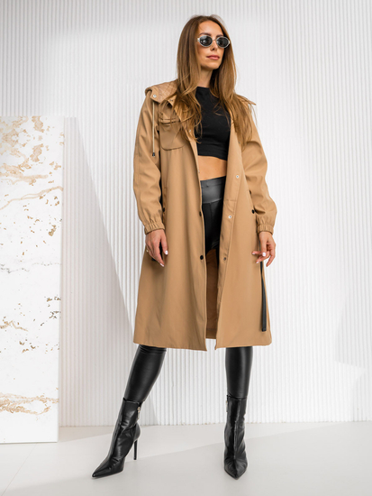 Manteau long blouson de transition à capuche pour femme marron Bolf AG5019