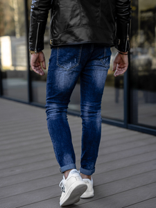 Pantalon jean slim fit avec bretelles pour homme bleu foncé Bolf KS2056