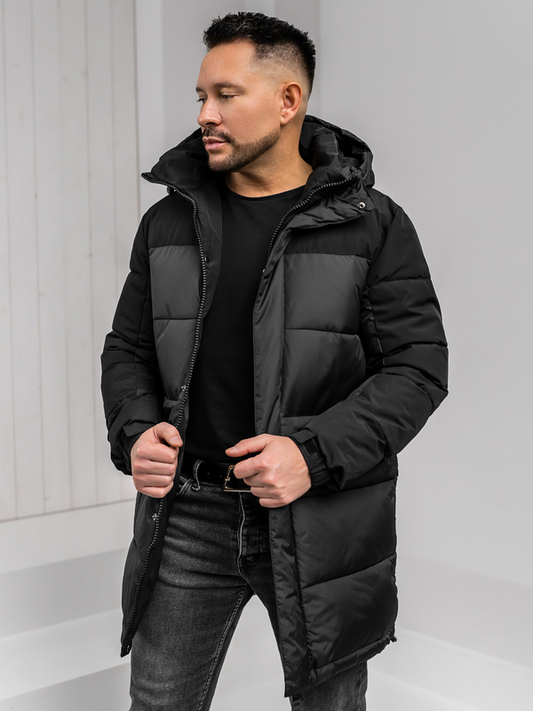Homme Blouson d'hiver longue matelassée à capuche Noir Bolf 31M5016A1