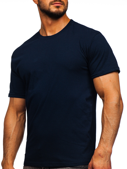 T-shirt uni bleu marine en coton pour homme Bolf 192397