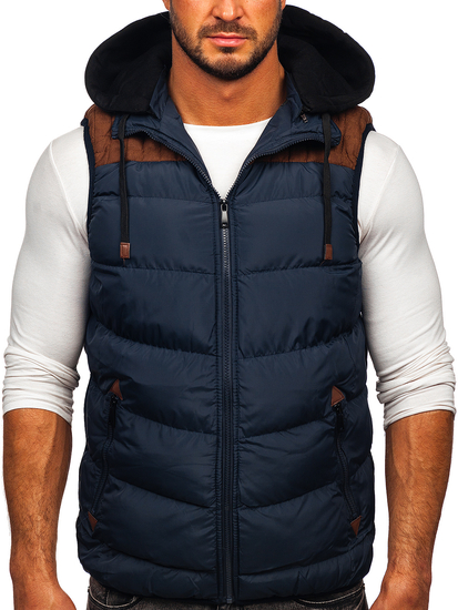 Gilet matelassé à capuche pour homme bleu foncé Bolf B5382