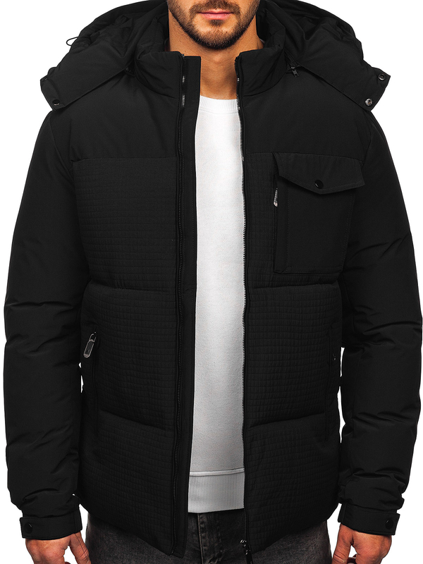 Homme Blouson d'hiver à capuche Noir Bolf 19M1292