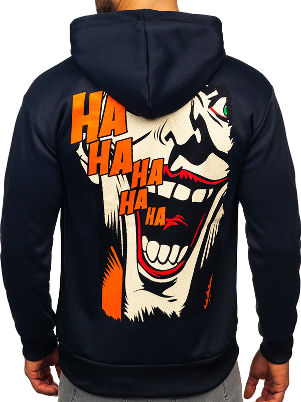 Homme Sweat-shirt kangourou à capuche imprimé Bleu foncé Bolf M286