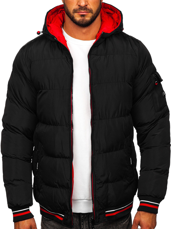 Blouson d'hiver matelassé réversible pour homme noir-rouge Bolf 7410