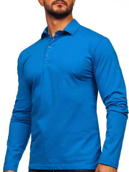 Homme Polo en coton à manches longues Bleu Bolf 5119