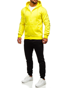 Survêtement avec un sweat-shirt à capuche zippé pour homme jaune clair Bolf D004