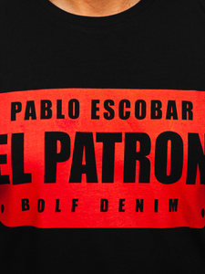 T-shirt noir en coton avec imprimé homme, modèle Bolf 14402