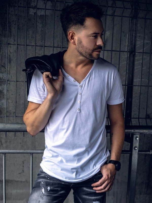 T-shirt blanc uni en coton à col en V pour homme Bolf 4049A2