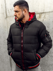 Blouson d'hiver matelassé réversible pour homme noir-rouge Bolf 7410